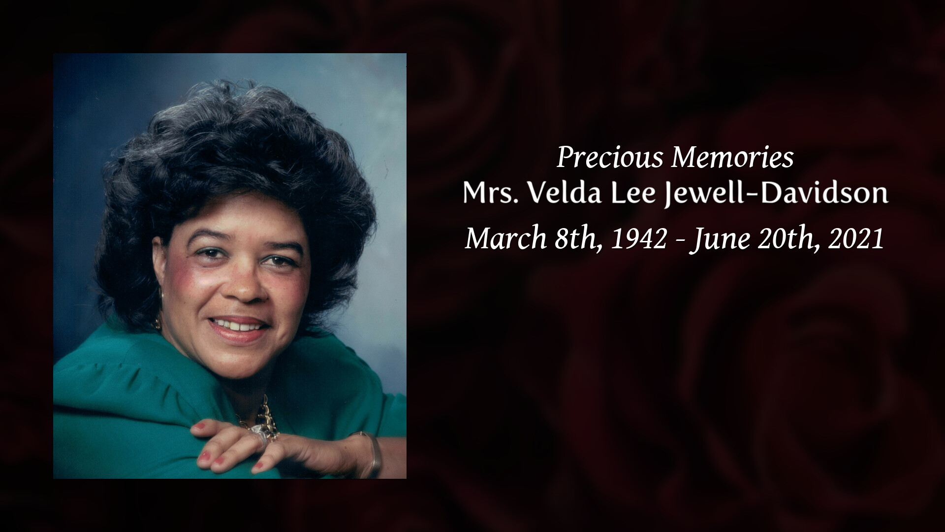 Mrs. Velda Lee Jewell-Davidson - Tribute Video