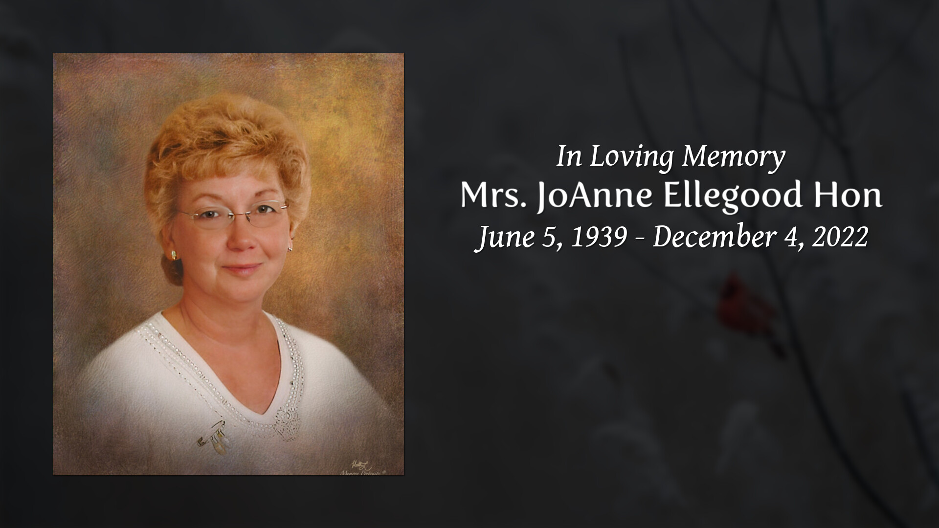 Mrs. JoAnne Ellegood Hon - Tribute Video