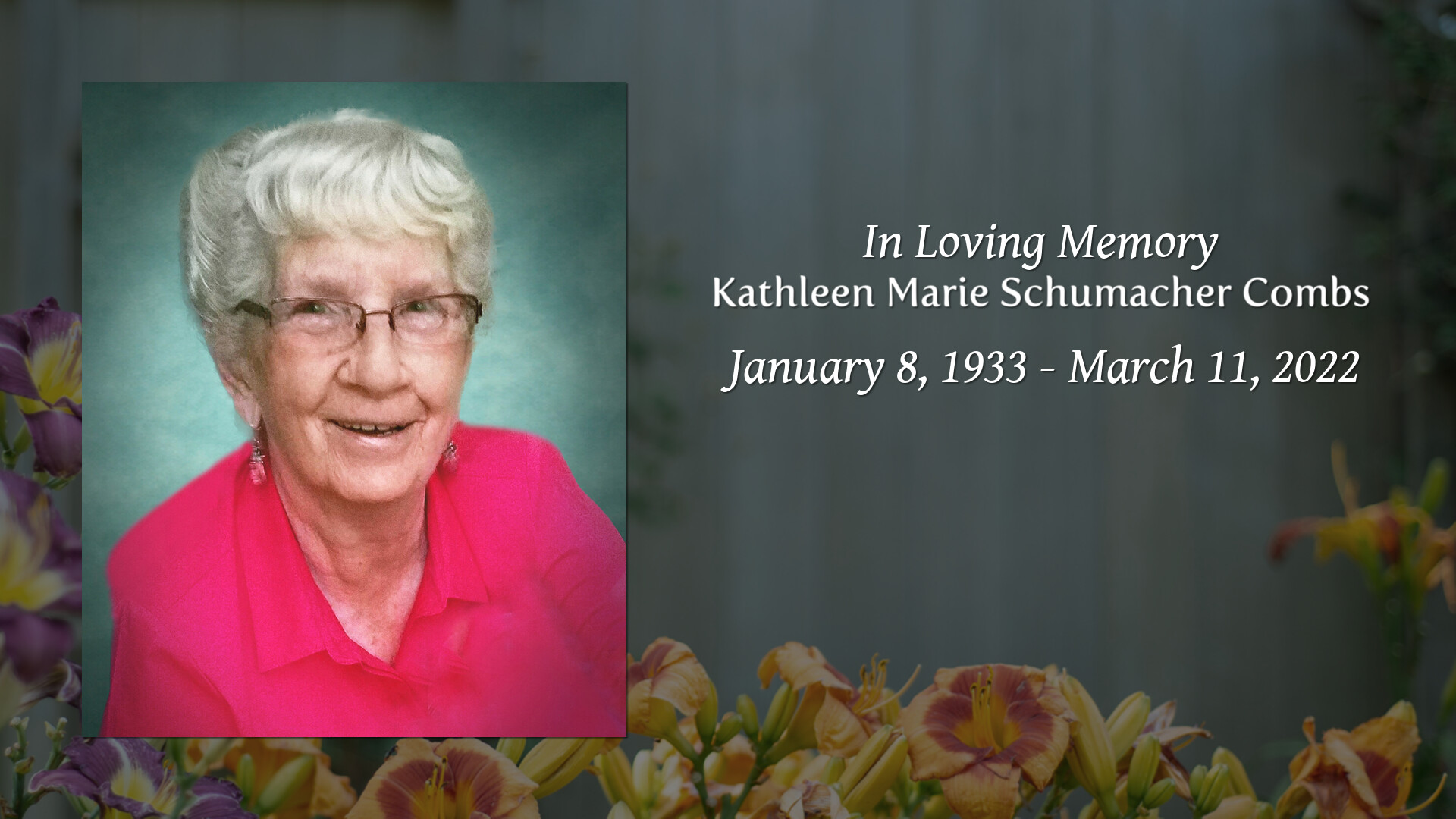 Kathleen Marie Schumacher Combs - Tribute Video