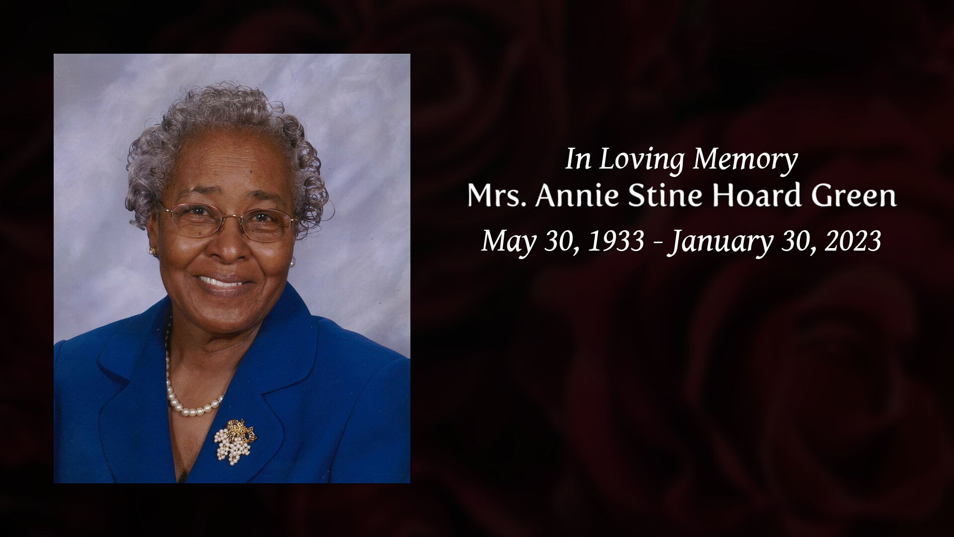 Mrs. Annie Stine Hoard Green - Tribute Video